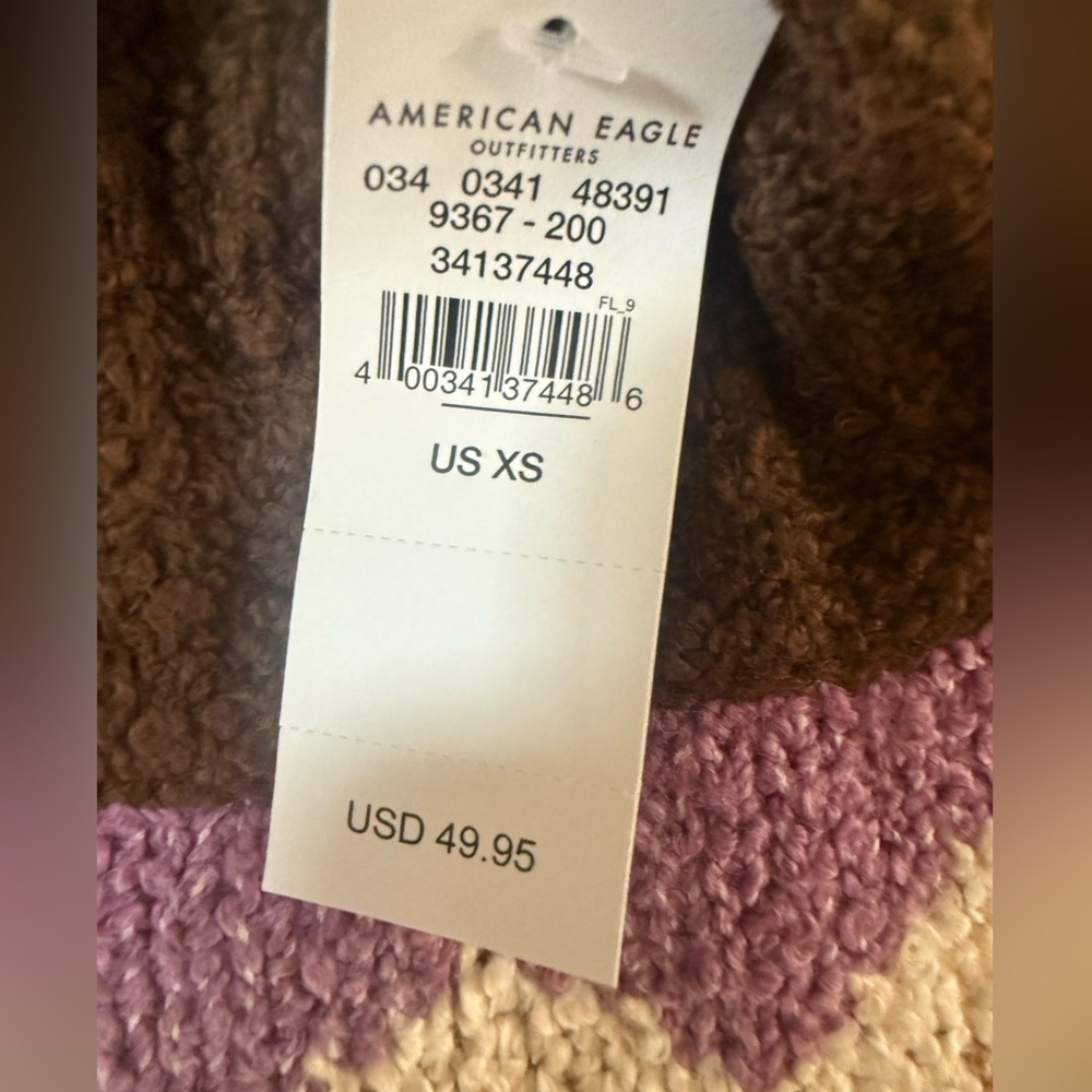 American Eagle Fair Isle Mock Neck Sweater XS NWT brown purple Winter Ski Cozy - Picture 7 of 8